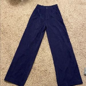 High-waisted, pleated, corduroy, wide-leg pants